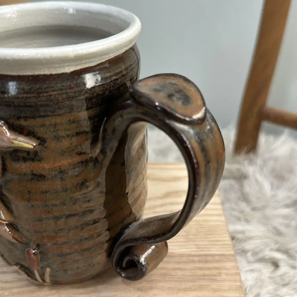 Handmade Mallard & Cattails Pottery Stoneware Coffee Tea Mug‎ Artist Stamped